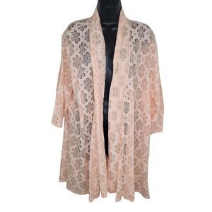 Shannon Ford New York peach floral lace cardigan jacket topper 3x